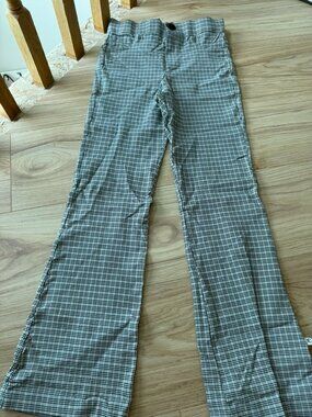 Zara Plaid Wide Leg Pants Size M Black White High Rise Stretch Casual